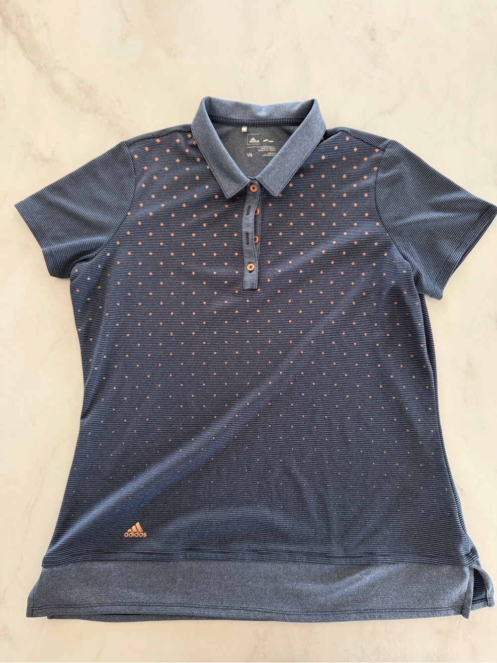 adidas Navy Polo Top with Coral Dot Accents